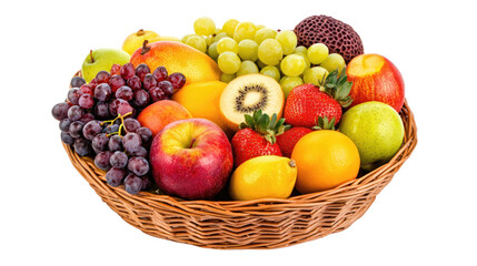 Vibrant fruit basket display kitchen table cutout background bright lighting close-up freshness and health concept