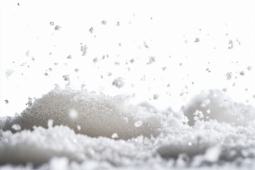 Sugar cascade. White granules fall from a sugar pile against a white background in this bright, high-key shot