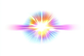 Radiating light burst with colorful, blurred lines and bright center, on a clean white background