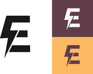 E Letter Logo Design With Lighting Thunder Bolt. Electric Bolt Letter Logo design