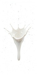 A dynamic splash of fresh, creamy milk bursts against a pristine white background, capturing the fluid motion and glossy texture as droplets scatter artistically in mid-air.