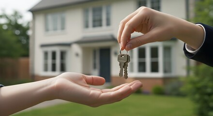 real estate agent handing over keys to owner 