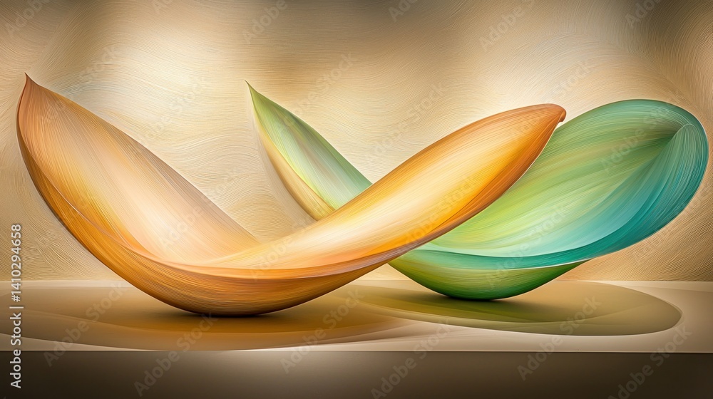 Poster abstract curved forms in warm tones with soft lighting