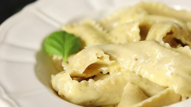 Pasta pappardelle filling main course appetizer dish fresh gourmet food background on the table rustic food top view copy space