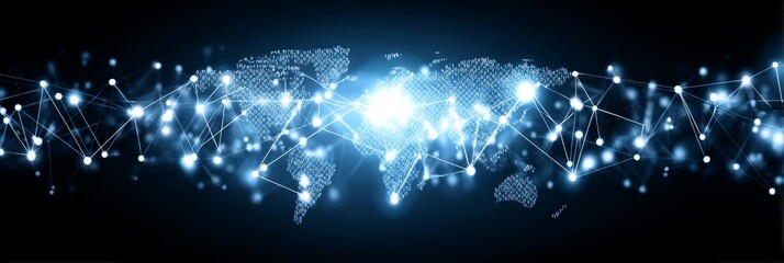 Obraz premium Global Network Connections: Business Structure Analysis - Illustrates global interconnectedness, data flow, communication networks, and worldwide business collaboration. Symbolizing technology