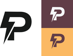 P Letter Logo Design With Lighting Thunder Bolt. Electric Bolt Letter Logo design