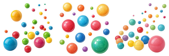  Set of colorful random flying spheres Isolated on a transparent background 