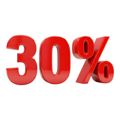 Large &ldquo;30%&rdquo; red sale percentage in 3D format.