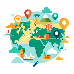 Travel Map icon with landmarks and colorful elements