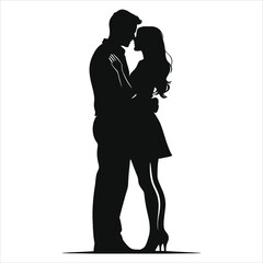 Romantic Silhouette of a Couple Embracing/A stylized silhouette of a loving couple embracing, set against a white background ..