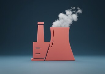 Red Factory Emitting Smoke Rendering Illustration