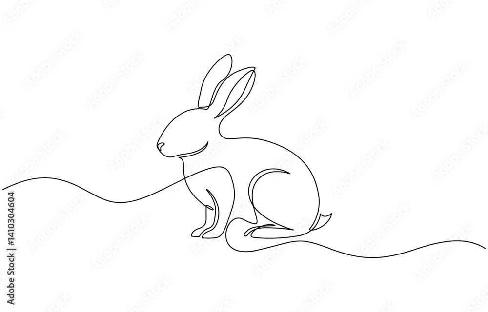 Aufkleber Continuous one single minimal line drawing easter, Easter Bunny Continuous Single Line Drawing with Happy Easter Greeting. Editable Stroke.