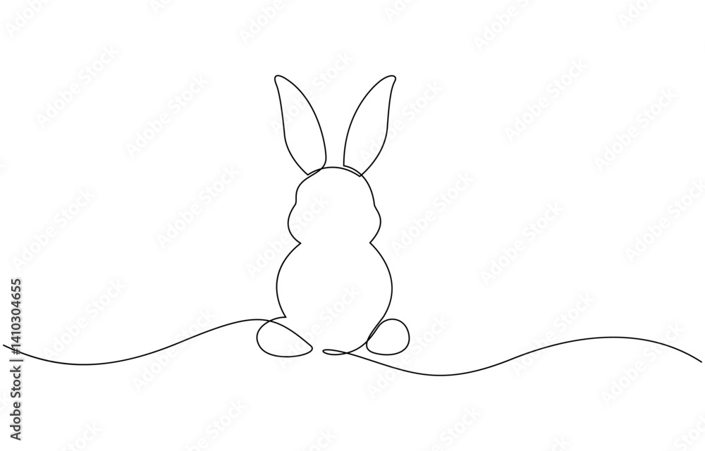 Poster continuous one single minimal line drawing easter, easter bunny continuous single line drawing with 