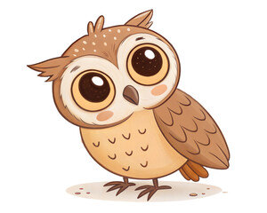 Fototapeta premium Cute hand-drawn owl with big round eyes 