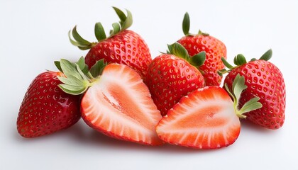 sliced strawberries white background
