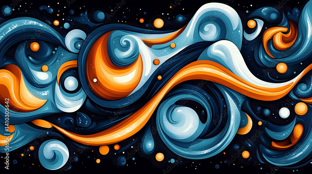 Poster abstract swirls of vibrant colors on a dark background. dynamic flow of liquid or paint. abstract de