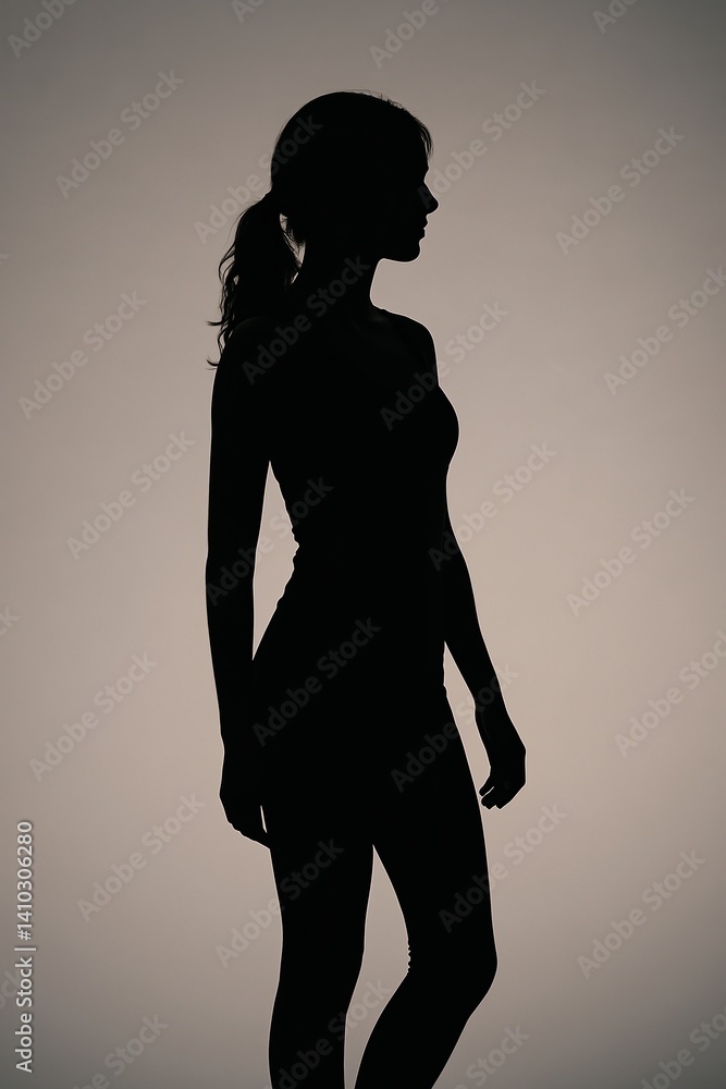Poster silhouette of a woman in profile against soft gradient background in minimalist style for modern art