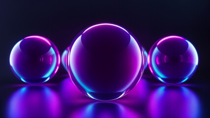 Obraz premium Three glowing purple spheres on a dark surface, ideal for futuristic, technology, abstract, and space themed design projects. Suitable for digital backgrounds.