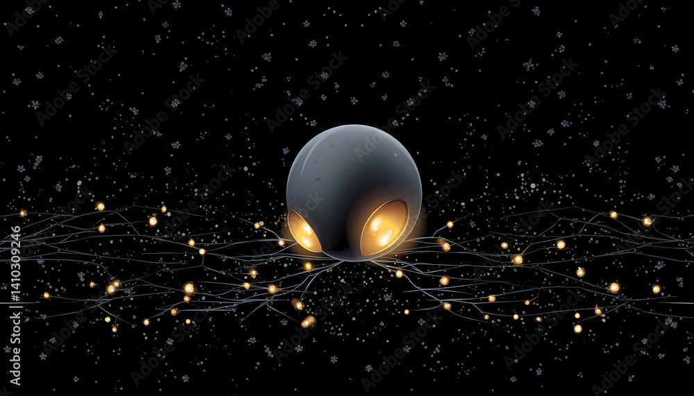 Poster glowing orb with illuminated network in dark space