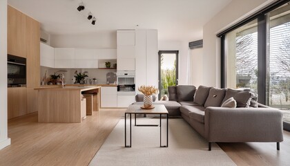 Fototapeta premium modern compact living room with kitchen