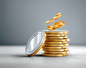 Gold and silver coins stack with some coins falling