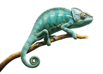chameleon portrait on a branch isolated on white background PNG. GENERATIVE AI