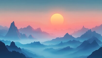 Fototapeta premium Serene Mountain Landscape at Sunset with Soft Gradient Sky