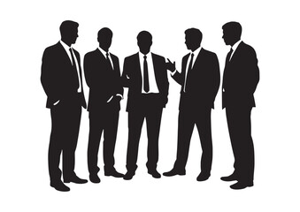 Group of business man standing together silhouette vector illustration on white background