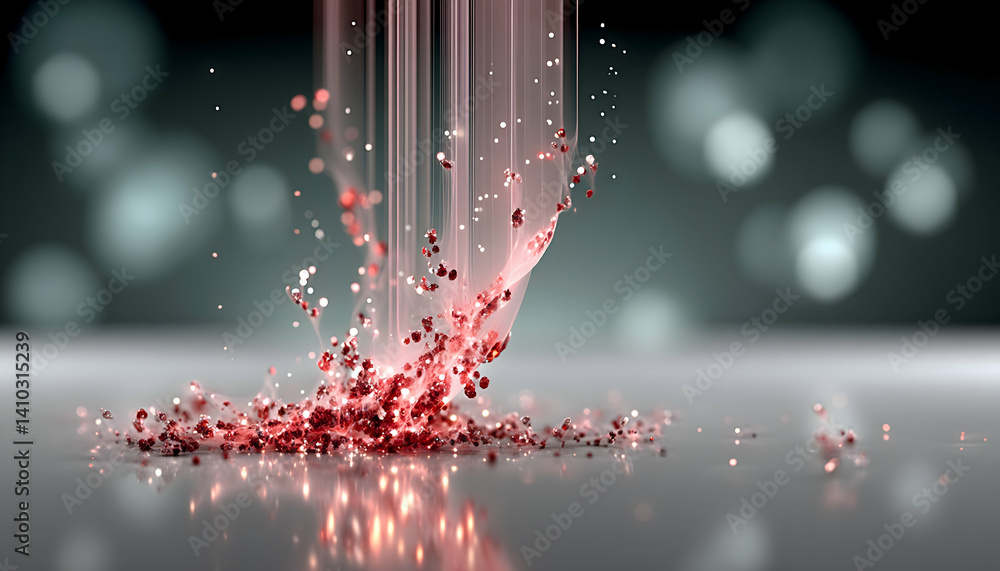 Aufkleber red particles splashing and flowing onto a surface, creating a dynamic, vibrant effect