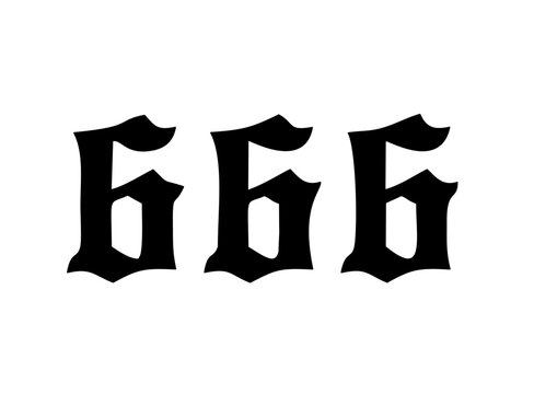 Vector isolated 666 angel number gothic font stencil shape contour colorless black and white outline silhouette shadow shape stencil solid black
