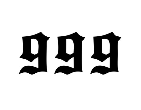 Vector isolated 999 angel number gothic font stencil shape contour colorless black and white outline silhouette shadow shape stencil solid black