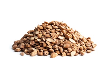 Pile of Natural Brown Seed Kernels on White Background