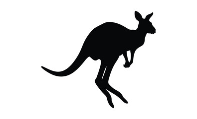 Kangaroo silhouette vector, Jumping kangaroo illustration, Wild animal graphic, Kangaroo on white background