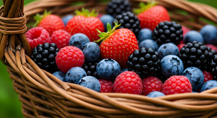 Freshly Picked Berries Abound In Wicker Basket A Culinary Delight