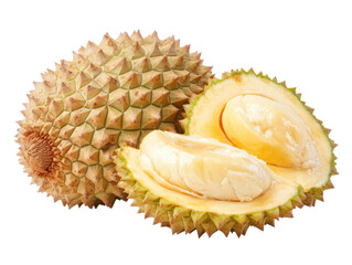 Obraz premium Durian cutout background showcase tropical fruit studio setting textural contrast bright lighting