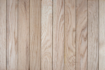 Light oak wooden planks with natural grain pattern. Seamless wooden surface texture background. Material and construction concept for wallpaper, banner, header, poster, interior design.