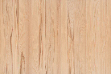 Smooth beech wooden surface with subtle grain pattern. Light natural wood texture background. Design for banner, poster, wallpaper, template, mockup, header. Flat lay composition with copy space