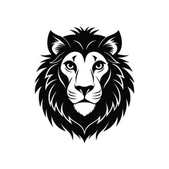 Wild lion head vector illustration, a black silhouette animal mascot