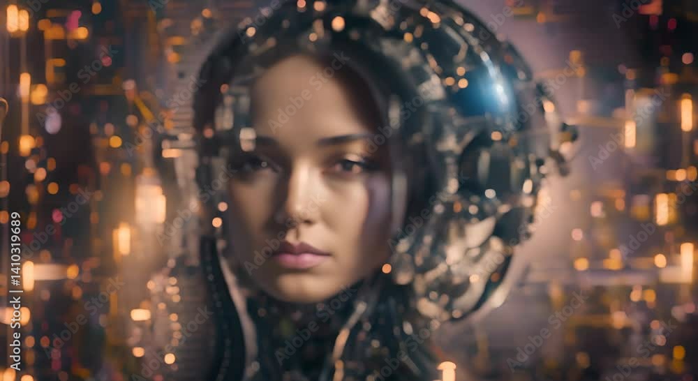 Aufkleber artificial intelligence digital technology human mind person face advanced ai technology and machine