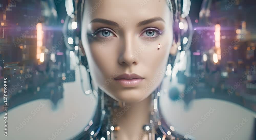 Poster artificial intelligence digital technology human mind person face advanced ai technology and machine