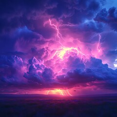 Fototapeta premium Majestic stormy sky with lightning over dark clouds picture