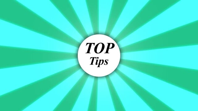 Top tips comic font animation , Motion Graphics animation white capital letters inside Animated comic cartoon background, with rotating ornaments blue rays background video. 4K motion animation