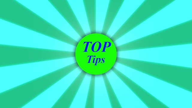 Top tips comic font animation , Motion Graphics animation white capital letters inside Animated comic cartoon background, with rotating ornaments blue rays background video. 4K motion animation