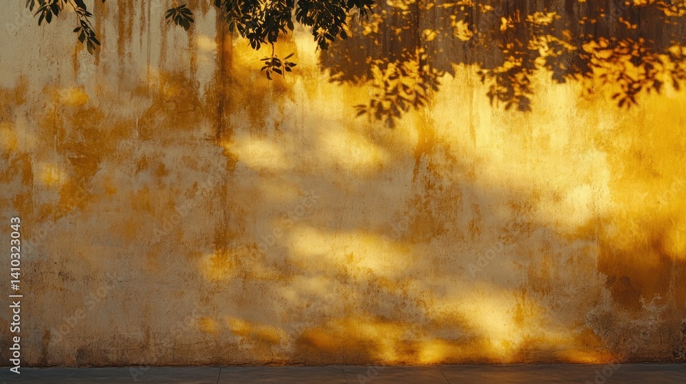 Poster A textured wall is illuminated with shadows from tree branches above