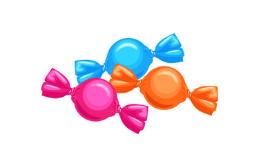 Fototapeta premium Candies in bright colorful wrappers isolated on white background. Vector cartoon illustration of sweets.