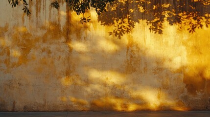 A textured wall is illuminated with shadows from tree branches above