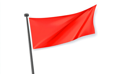 Red blank flag waving on a pole on white background.