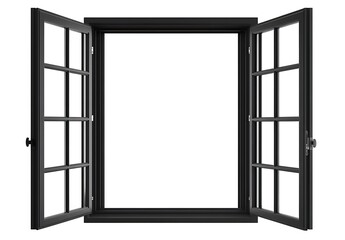 Black Window Frame with Open Panes and Clear View to Outside Space