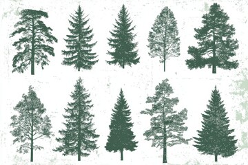 Vintage forest tree silhouettes