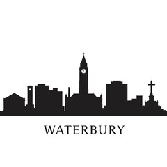 Naklejka premium Waterbury Connecticut Skyline Silhouette Black.